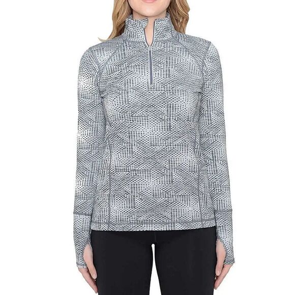 Kirkland Signature Women's Gray Print 1/4 Zip Long Sleeve Pullover - Picture 1 of 14